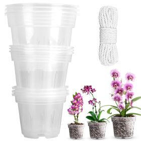 9Pcs Orchid Pots Clear Reusable Plastic Flower Plant Nursery Planter Seed Starter Pots with Drainage Holes with 32.8FT Rope
