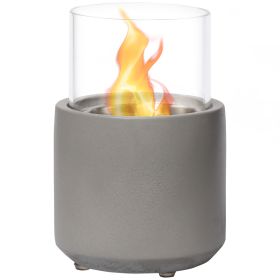 Tabletop Fireplace, Mini Concrete Ethanol Fire Bowl with Lid, Burns up with Liquid Alcohol and Solid Tablet Alcohol, Light Grey