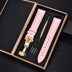 Unisex Double-sided Head Layer Cowhide Buckle Type Leather Watch Strap Bow Buckle Premium Needle Pattern (Option: Red-Gold-18mm)